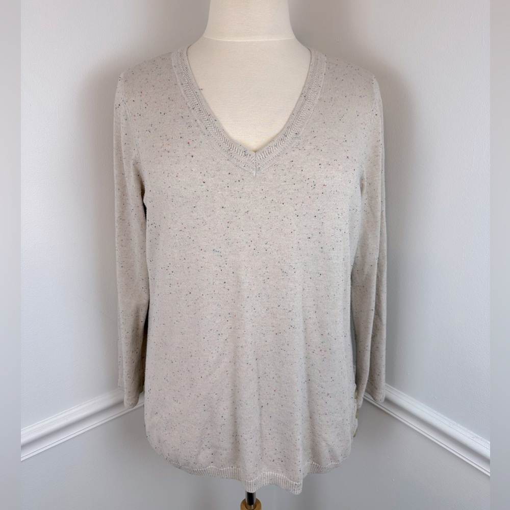 TALBOTS WOMAN Long Sleeve Lightweight Beige V-Neck Sweater | Size 2X